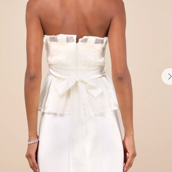 *NWT* Lulus Voguish Passion Pleated Rhinestone Strapless Top - Ivory - Picture 2 of 5